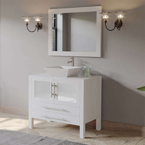 36 Inch White Wood and Porcelain Vessel Sink Vanity Set – 8111W