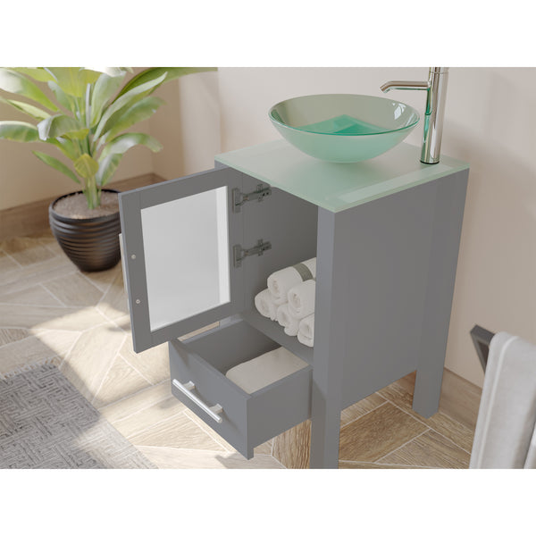 18 Inch Gray Wood and Glass Vessel Sink Vanity Set – 8137BG