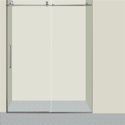 3/8'' Glass Sliding Shower Door - 60 x 76 Inches - Brushed Nickel