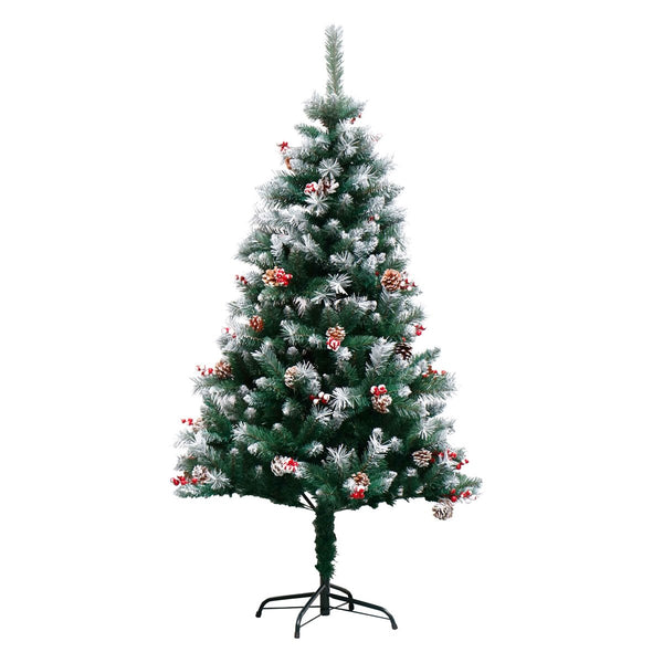 Artificial Christmas Tree with White Tips, Pine Cones, and Berry Clusters - 5 Foot