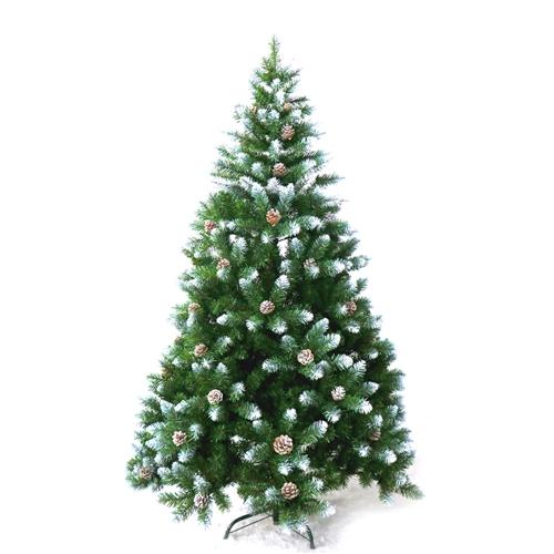 Artificial Indoor Christmas Holiday Pine Tree - 8 Foot - with White Tips and Decorative Pine Cones
