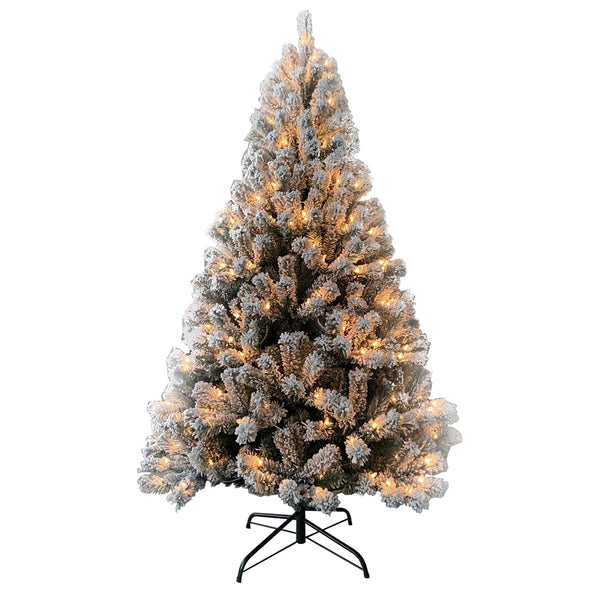 Artificial Holiday Flocked Pre-Lit Christmas Tree - 6 Foot - White