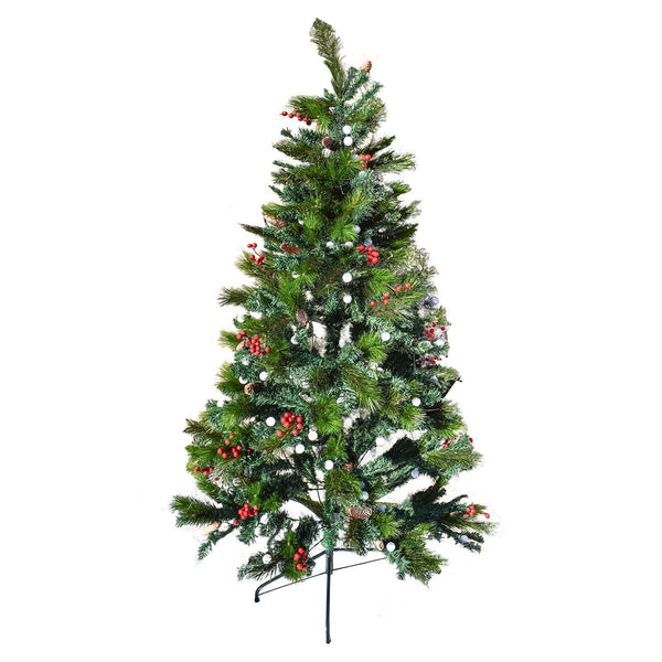 Multi-Colored Pre-Lit Artificial Bluetooth Musical Christmas Tree with Wintry Accents - 7 Foot - Green
