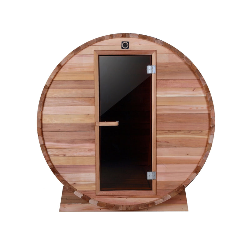 Outdoor or Indoor Rustic Western Red Cedar Wet Dry Barrel Sauna - 6kW ETL Certified Heater - 6 person