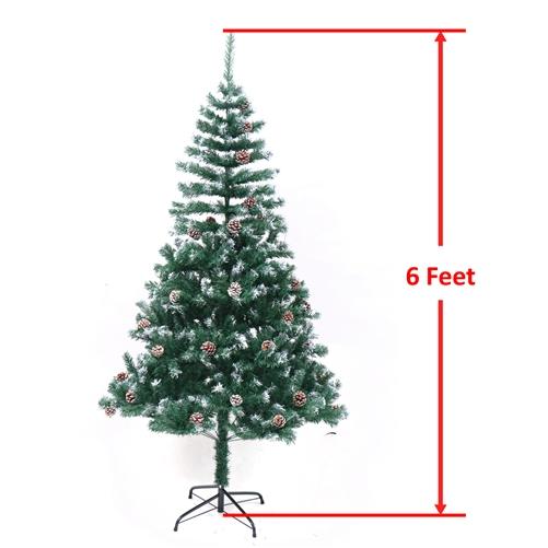 Luscious Artificial Indoor Christmas Holiday Pine Tree - 6 Foot - with White Tips and Decorative Pine Cones
