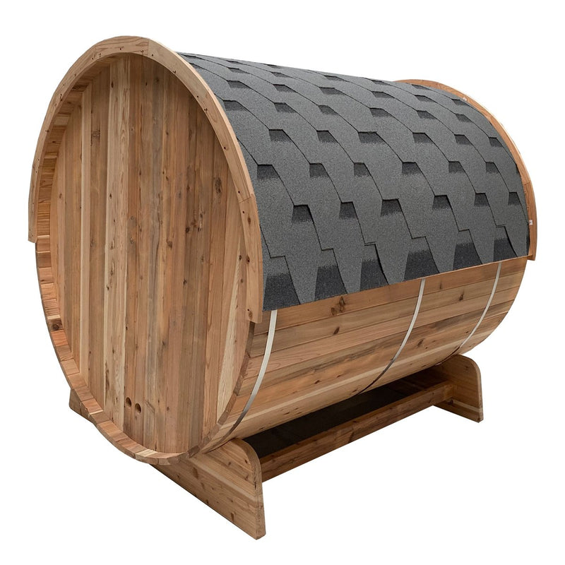 Outdoor Rustic Cedar Barrel Steam Sauna - Front Porch Canopy - ETL Certified - 3 Person