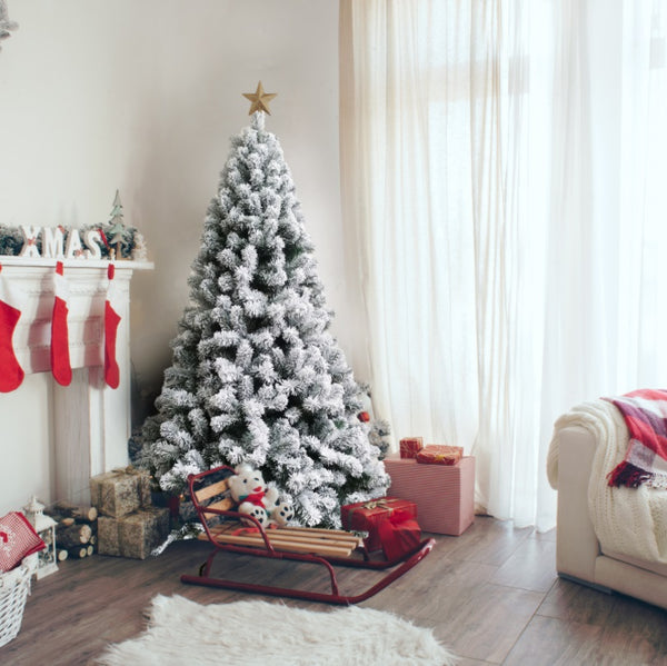 Premium Artificial Snow Flocked Fir Holiday Christmas Tree - 7 Foot