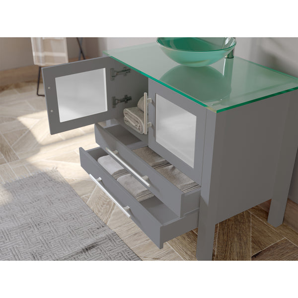 36 Inch Gray Wood and Glass Vessel Sink Vanity Set – 8111BG