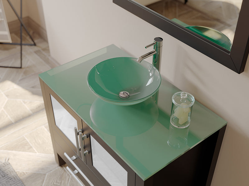 36 Inch Espresso Wood and Glass Vessel Sink Vanity Set – 8111B