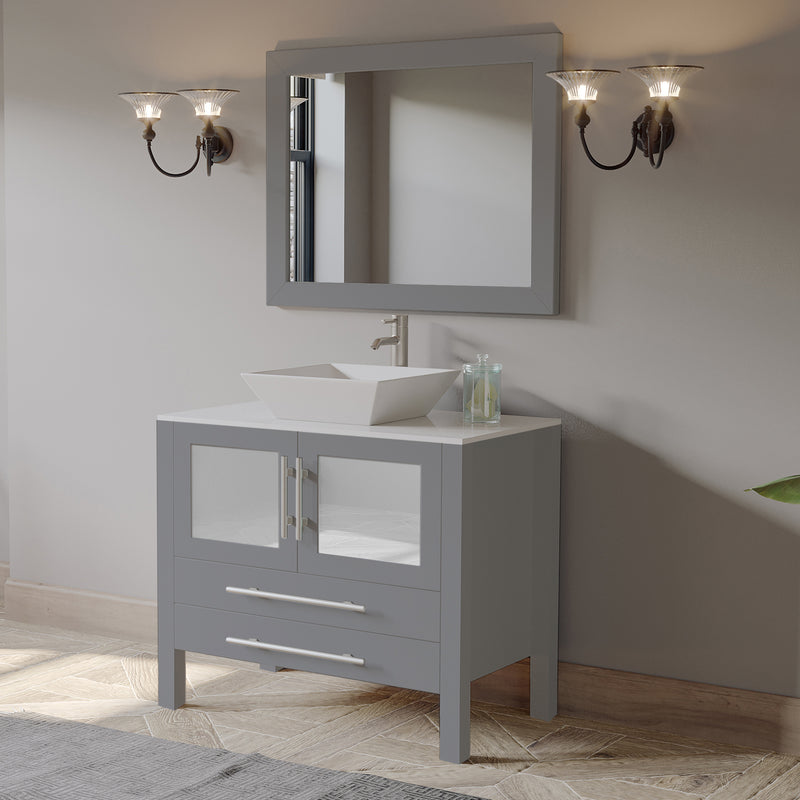 36 Inch Gray Wood and Porcelain Vessel Sink Vanity Set – 8111G