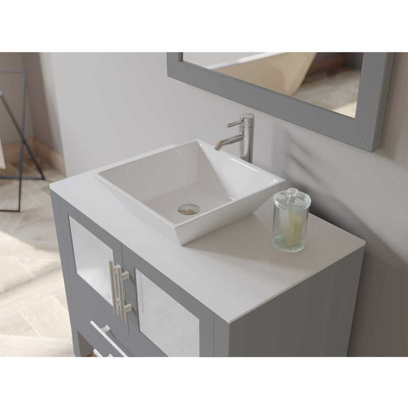 36 Inch Gray Wood and Porcelain Vessel Sink Vanity Set – 8111G