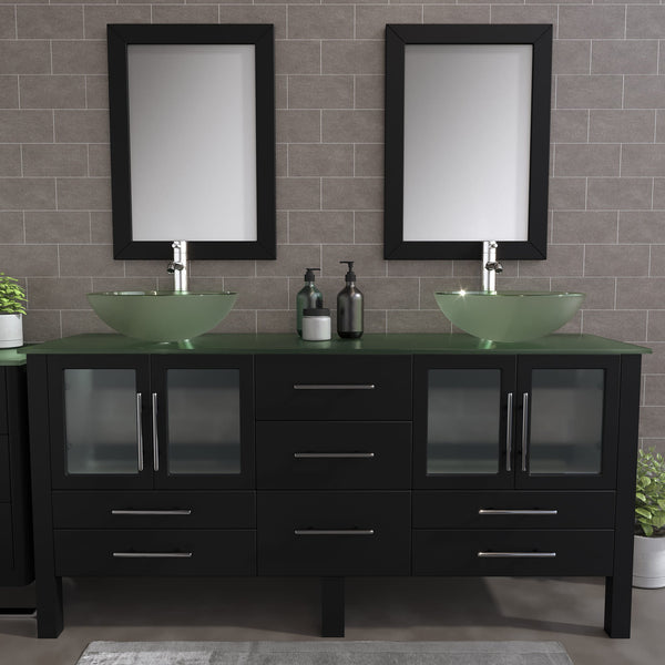 72 Inch Espresso Wood and Glass Vessel Sink Double Vanity Set – 8119BXL