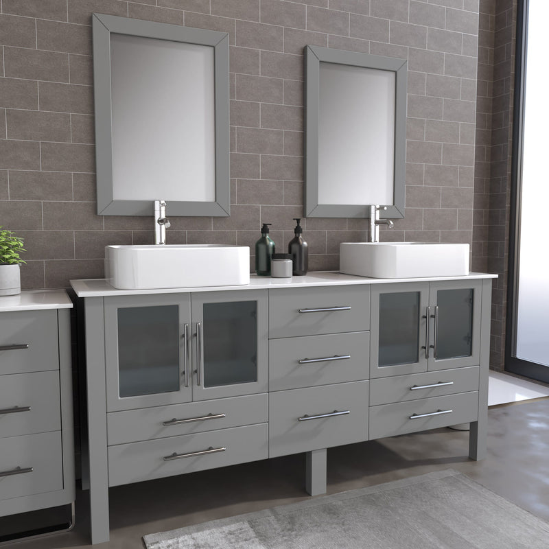 72 Inch Gray Wood and Porcelain Vessel Sink Double Vanity Set – 8119XLG