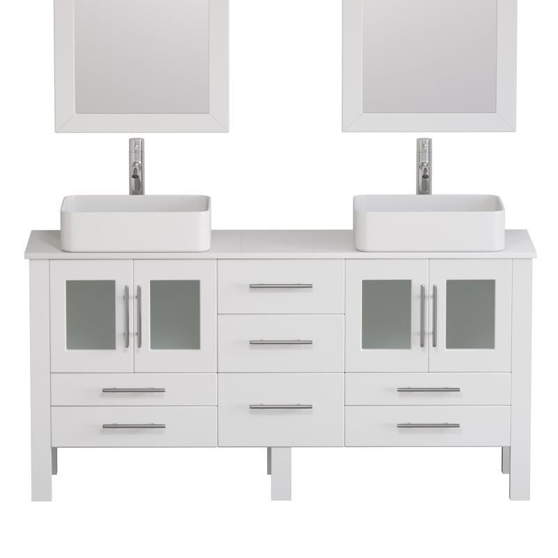 72 Inch White Wood and Porcelain Vessel Sink Double Vanity Set – 8119XLW