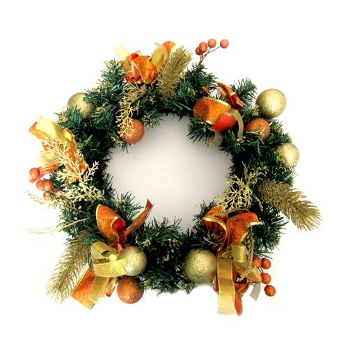 Decorative Holiday Christmas Wreath - Gold and Orange Accented