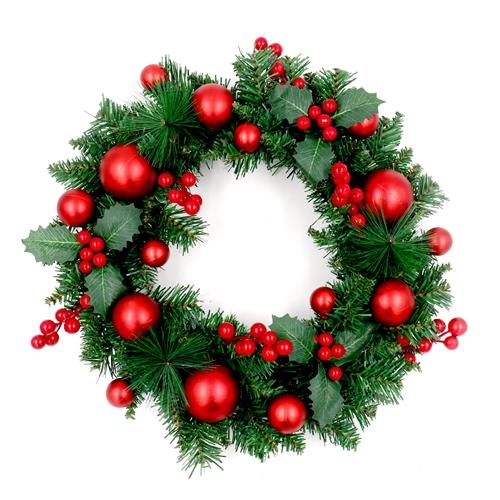 Decorative Holiday Christmas Wreath - Green and Red