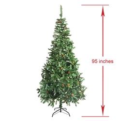 Artificial Indoor Christmas Holiday Pine Tree - 8 Foot - with White Tips and Decorative Pine Cones