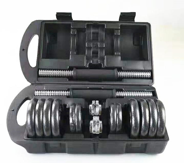 Cast Iron Adjustable Dumbbell Set for Home Gym - 44 lbs (20 kg) - Black