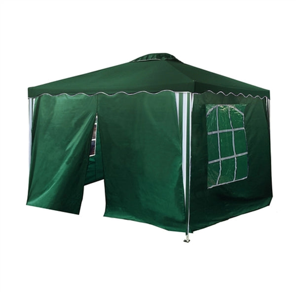 Iron Foldable Gazebo Canopy - 4 Sidewalls - Oxford Fabric - 10X10 Feet - Green