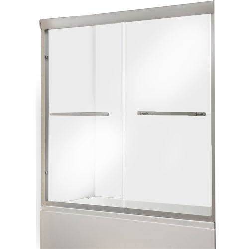 1/4'' Glass Dual Sliding Shower Door - 60 x 76 Inches - Brushed Nickel