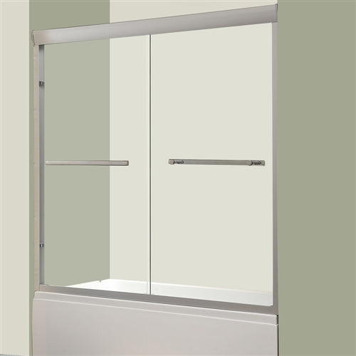 1/4'' Glass Dual Sliding Shower Door - 60 x 76 Inches - Brushed Nickel