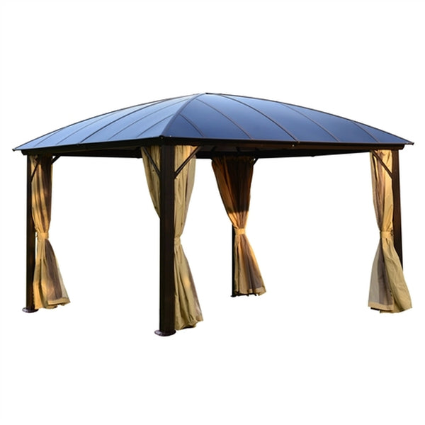 Hardtop Gazebo with Removable Mesh Walls and Curtains - 12 x 12 Feet - Brown