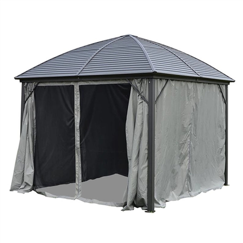 UV-Protective Polyester Curtain Panels for Hardtop Round Roof Gazebo - 10 x 10 Feet - Gray