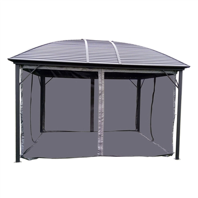 Hardtop Round Roof Patio Gazebo with Mosquito Net - 12 x 10 Feet - Black