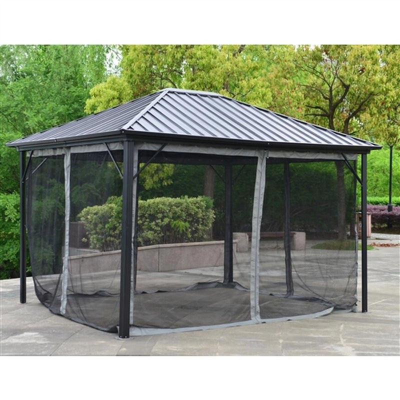 Aluminum and Steel Hardtop Gazebo with Mosquito Net and Curtain - 12 x 10 Feet - Black