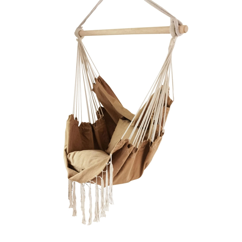 Hanging Rope Swing Hammock Chair with Side Pocket and Wooden Spreader Bar