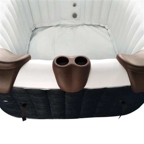 Removable 3-Piece Headrest and Drink Holder Set for Inflatable Hot Tub Spa - Brown