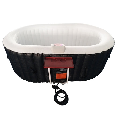 Oval Inflatable Hot Tub Spa With Drink Tray and Cover - 2 Person - 145 Gallon - Black and White