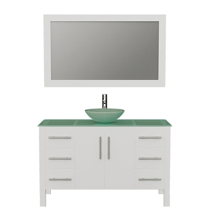 48 Inch White Wood and Glass Vessel Sink Vanity Set 8116BW