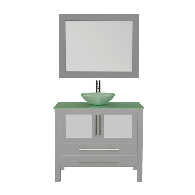 36 Inch Gray Wood and Glass Vessel Sink Vanity Set – 8111BG