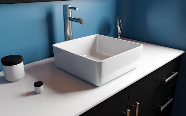 16 Inch Mineral Composite Bathroom Square Vessel Sink – ES-SVS16