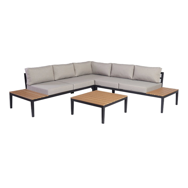 L-Shaped Indoor/Outdoor Patio Sectional Sofa Set with Tables - 5 Person