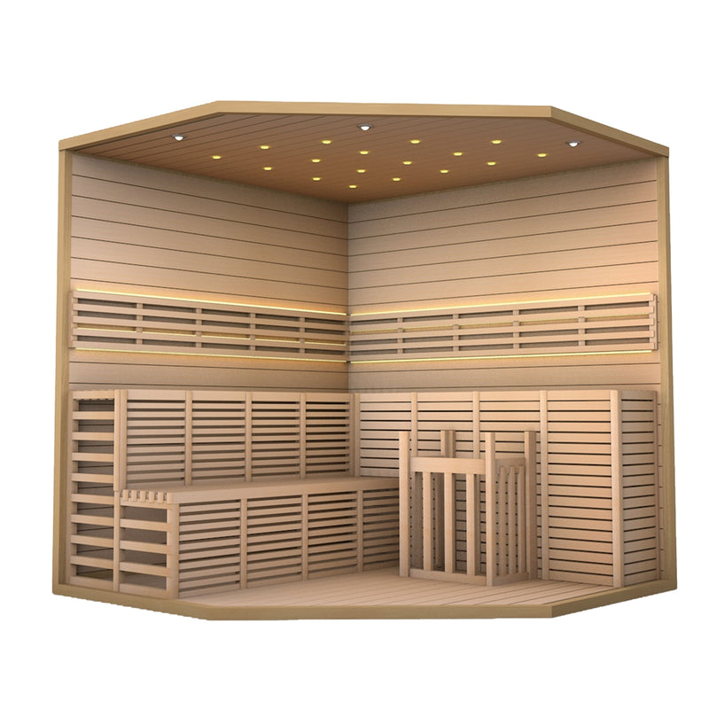 Canadian Hemlock Luxury Indoor Wet Dry Sauna with LED Lights - 6 kW ETL Certified Heater - 5 to 6 Person