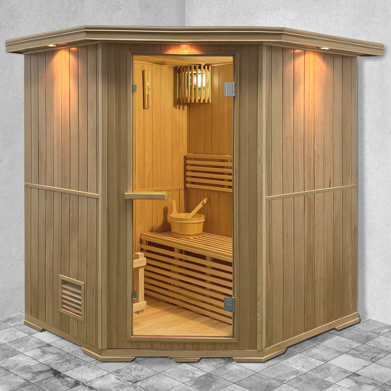 Canadian Hemlock Wet Dry Indoor Sauna - 6 kW UL Certified Heater - 6 Person