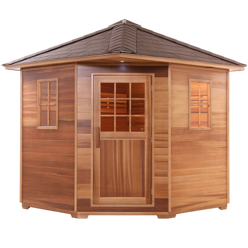 Canadian Cedar Wet Dry Outdoor Sauna with Asphalt Roof - 9 kW ETL Certified Heater - 8 Person