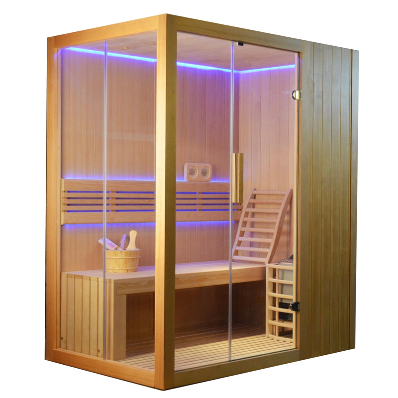 Canadian Hemlock Indoor Wet Dry Sauna with LED Lights - 4.5 kW ETL Certified Heater - 3 to 4 Person