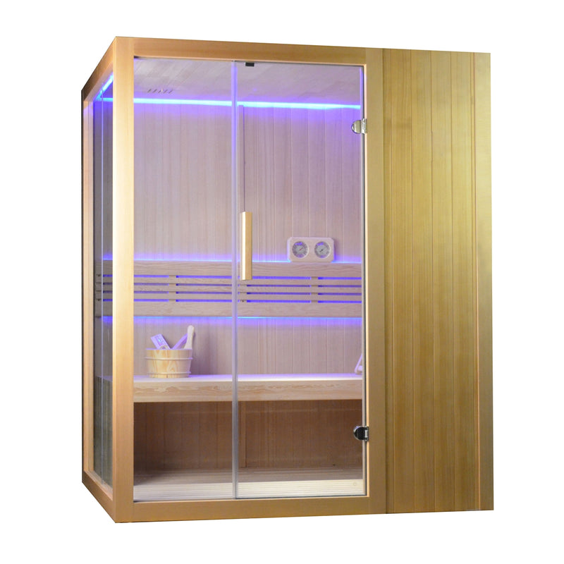 Canadian Hemlock Indoor Wet Dry Sauna with LED Lights - 4.5 kW ETL Certified Heater - 3 to 4 Person