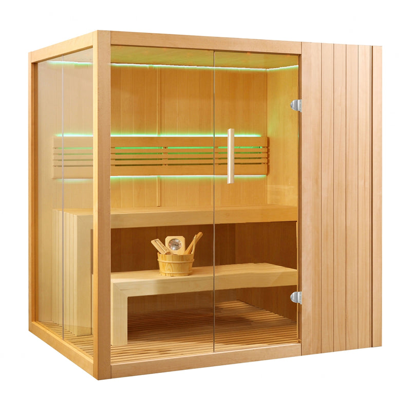 Canadian Hemlock Indoor Wet Dry Sauna with LED Lights - 4.5 kW ETL Certified Heater - 4 Person