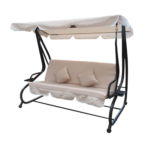 Canopy Patio Swing Bench with Pillows and Cup Holders - Beige