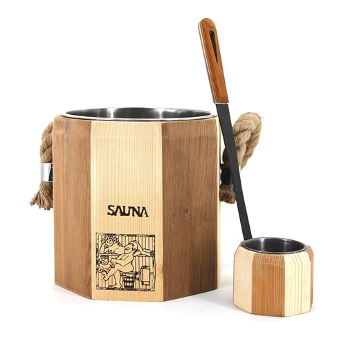 Pine Sauna Bucket with Poplar Water Scoop and Stainless Steel Liner